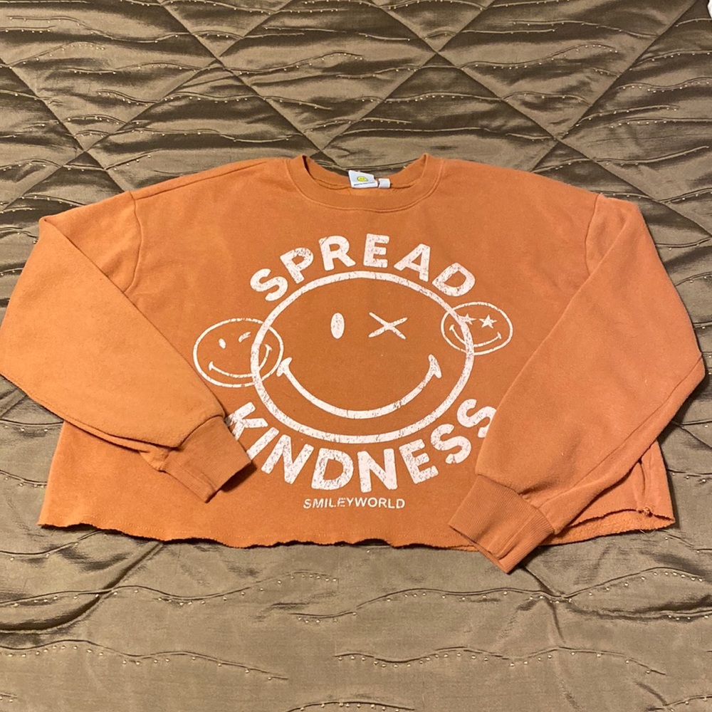 Smiley World Crop Pullover Sweatshirt SPREAD KINDNESS